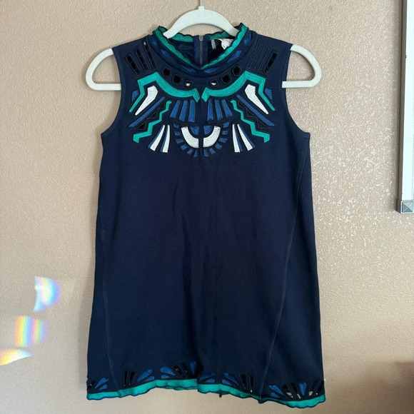 SEA NEW YORK Anthropologie Sweatshirt Material Mini HighNeck Embroidered Dress F - Picture 1 of 3
